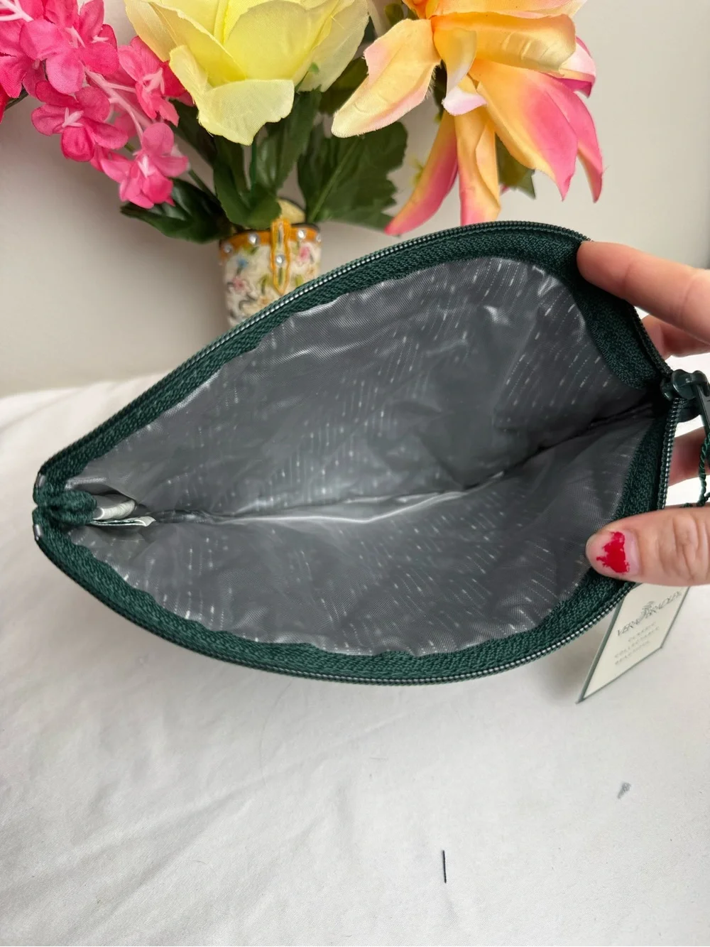 NWOT Vera Bradley Classic Green Small Cosmetic Bag Retired Makeup Travel